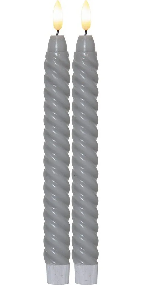 Sada 2 šedých voskových LED svíček Star Trading Flamme Swirl Antique, výška 25 cm